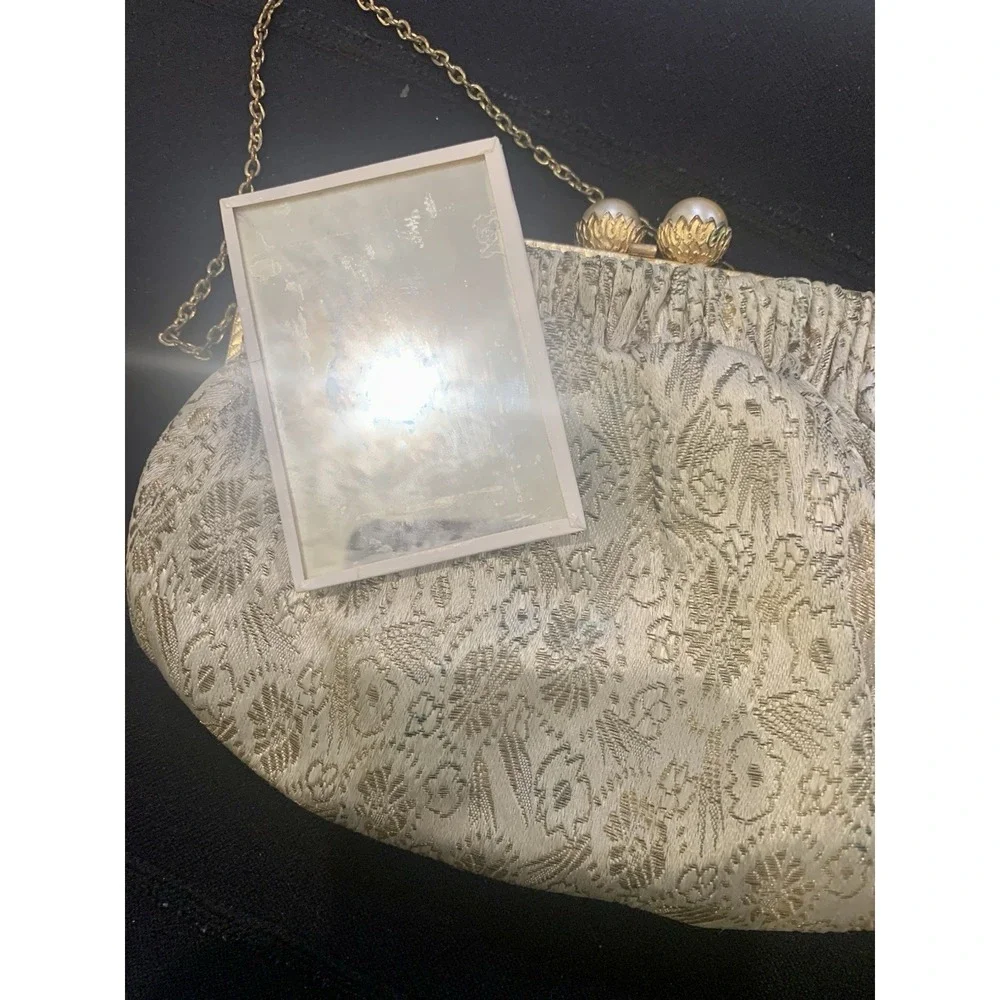 Vintage Brocade Evening Bag Made In France For Salisburys With Vintage Mirror